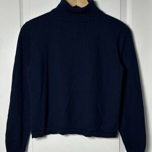 Pendleton Vintage 90's 100% Merino Wool Navy Blue‎ Turtleneck Pullover Sweater
